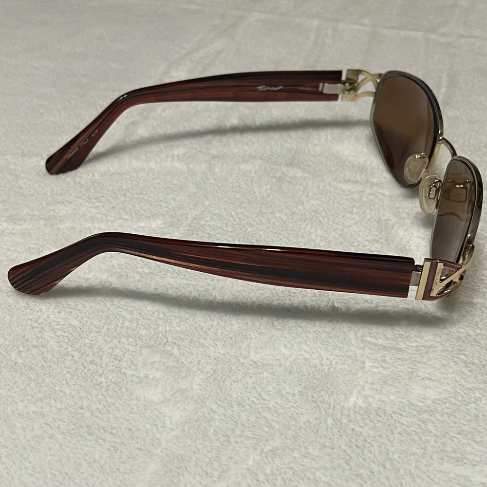 Tura 617 COP Oval Sunglasses Brown Wood Grain Gold Accents Italy FRAMES‎ ONLY